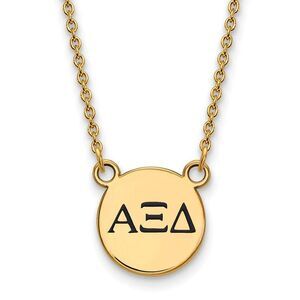 14K Plated Silver Alpha Xi Delta Small Blue Greek Enamel Necklace